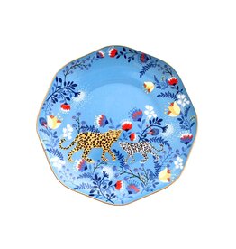 Set of 6 Light Blue Cheetah Salad Plates with Floral Design