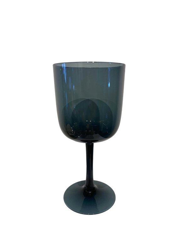 Vintage Set of 8 Smokey Blue Footed Wine Glasses