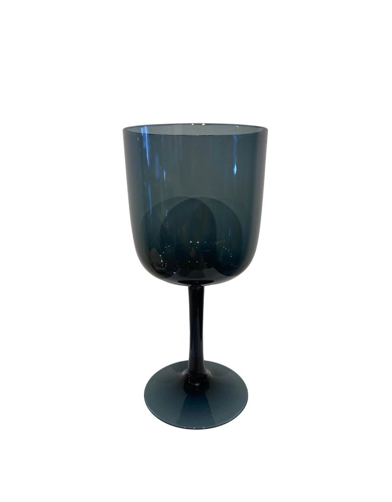 Set of 8 Vintage Smokey Blue Footed Wine Glasses