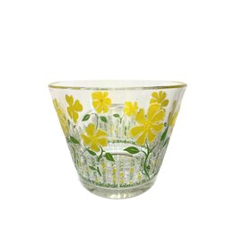 Vintage Glass Ice Bucket with Yellow Flowers