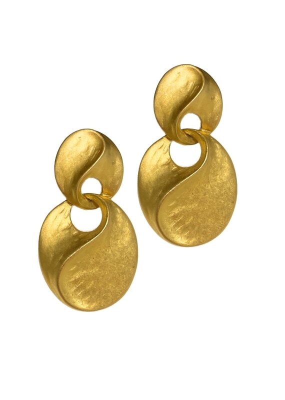 Vintage Matte Gold Swirl Disk Earrings