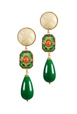 Ivory Button & Green Teardrop Earrings