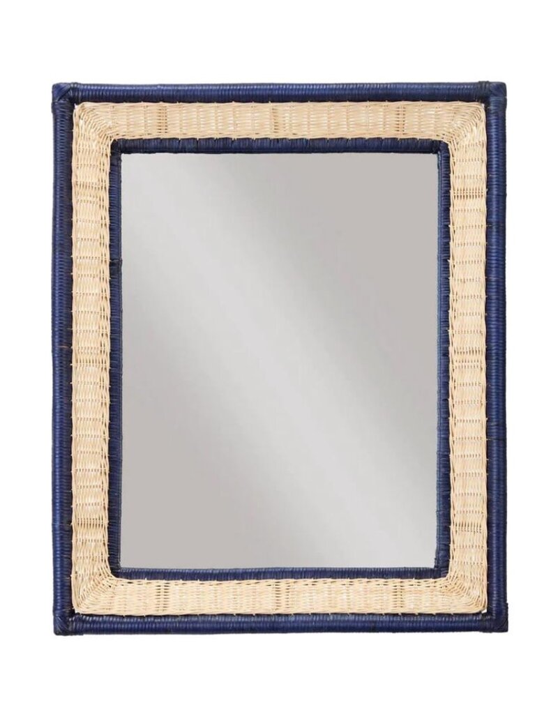 Woven Wicker Mirror with Navy Edge