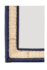 Woven Wicker Mirror with Navy Edge