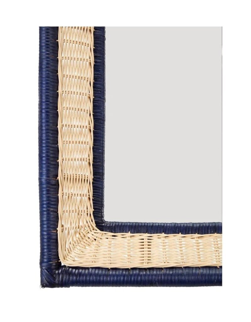 Woven Wicker Mirror with Navy Edge