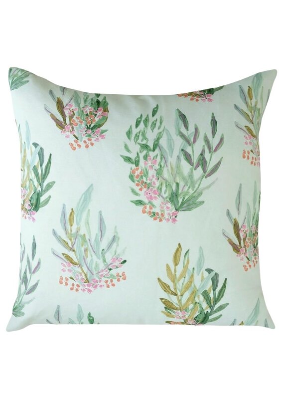 Light Green Leafy Floral Square Pillow