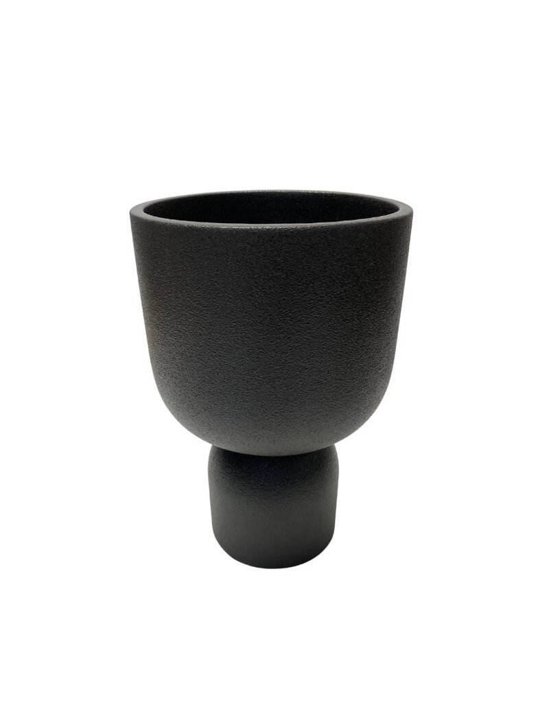 Medium Matte Black Footed Ceramic Vase