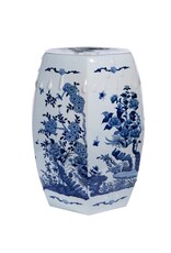 Blue & White Hexagonal Ceramic Garden Stool with Floral Design