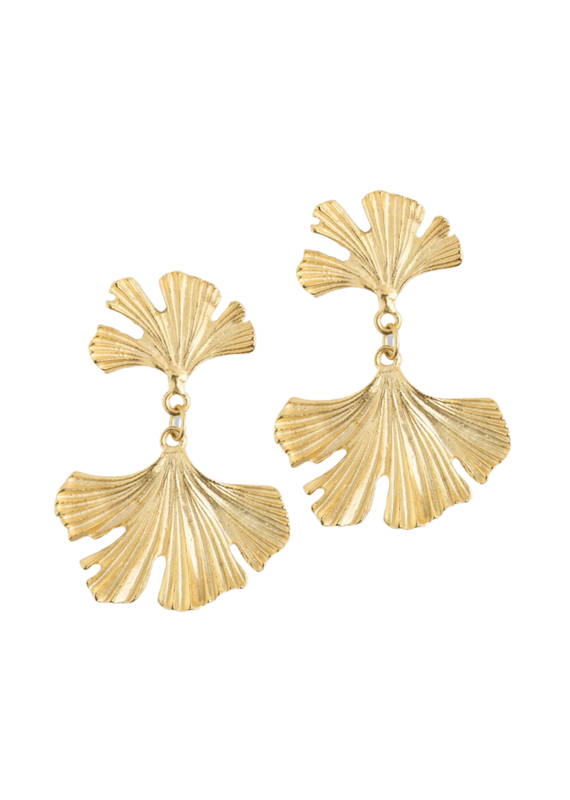 Gold Double Ginkgo Leaf Earrings