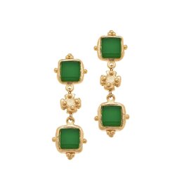 Green Glass Double Square Earrings