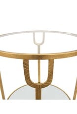 Gold Round Side Table with Mirror Shelf