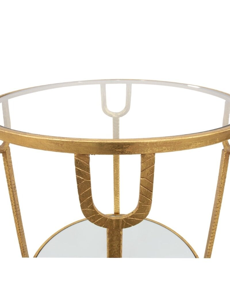 Gold Round Side Table with Mirror Shelf