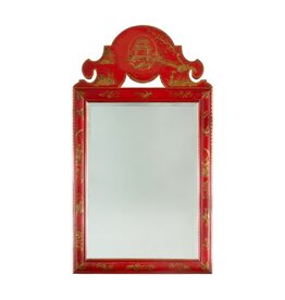 Vintage Oversized Red Painted Chinoiserie Mirror