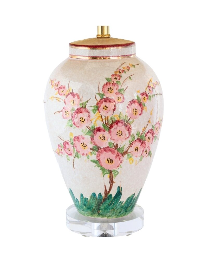 Vintage Pair of Pink Floral Ceramic Lamps
