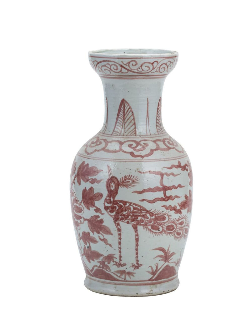 Pink Ceramic Decorative Vase with Birds