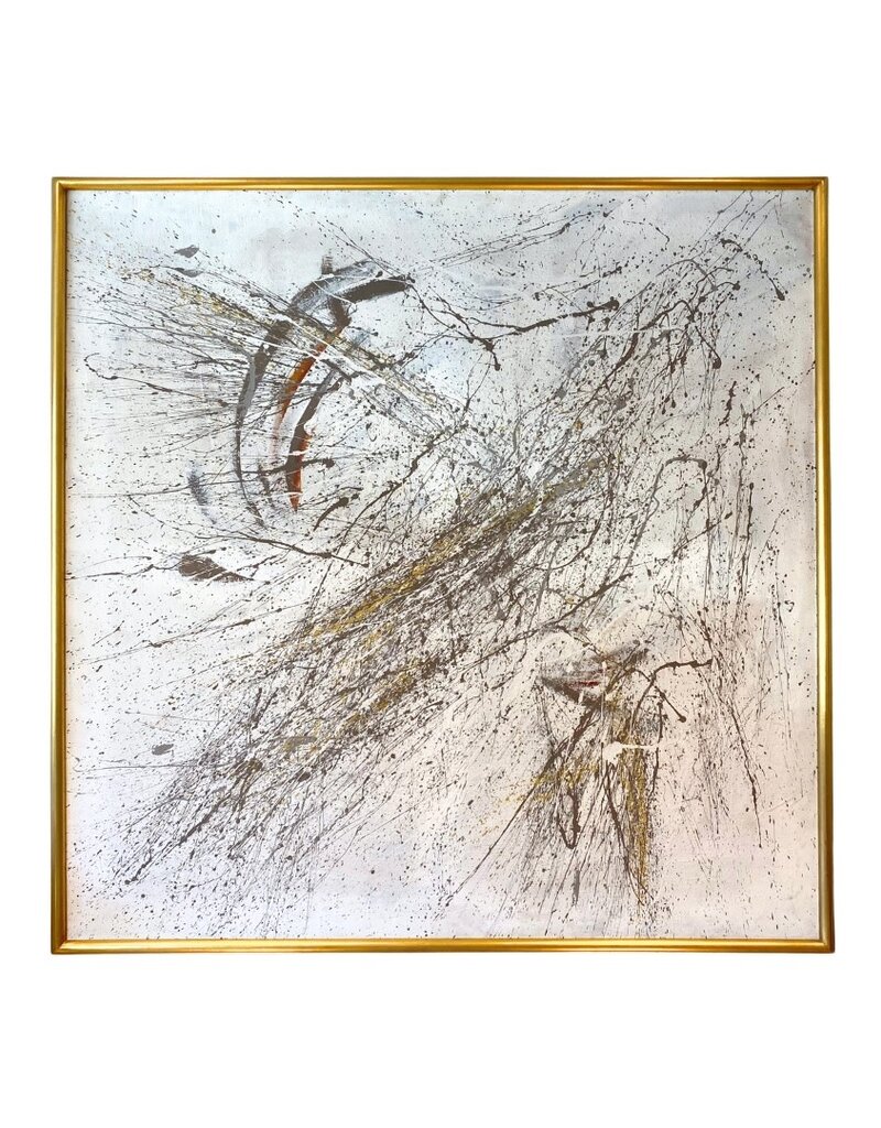 Vintage Oversized Framed Neutral Abstract Painting