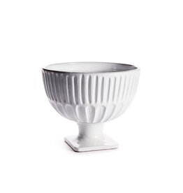 White Beveled Ceramic Footed Bowl
