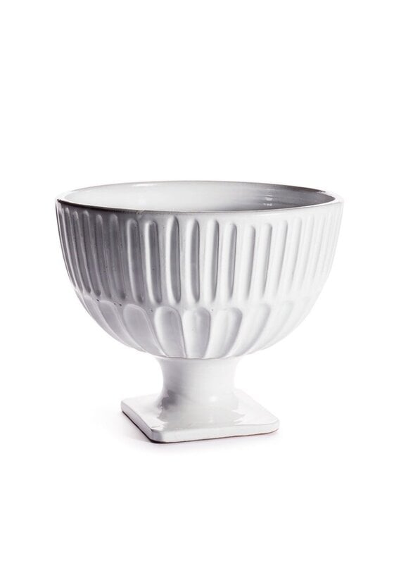 White Beveled Ceramic Footed Bowl