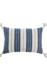 Blue & White Striped Lumbar Pillow with Tassels