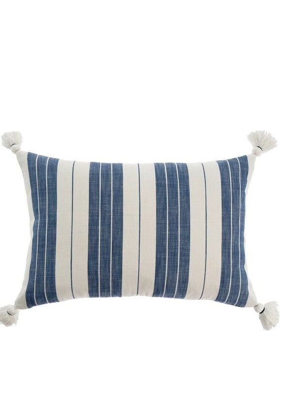 Blue & White Striped Lumbar Pillow with Tassels