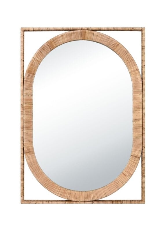 Natural Rattan Framed Oval Mirror