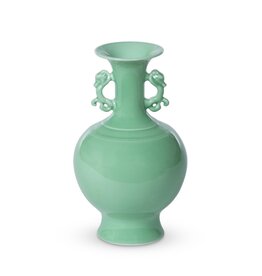 Light Green Ceramic Vase with Decorative Handles