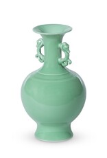 Light Green Ceramic Vase with Decorative Handles