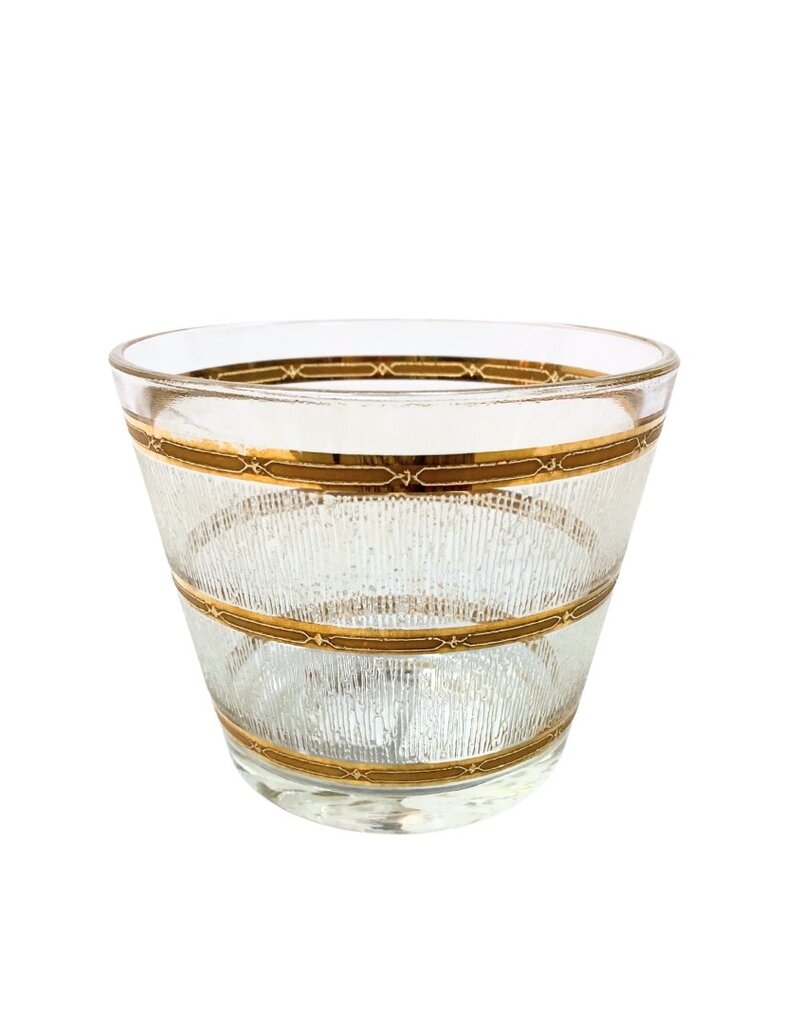 Vintage Glass Ice Bucket with Gold Bands