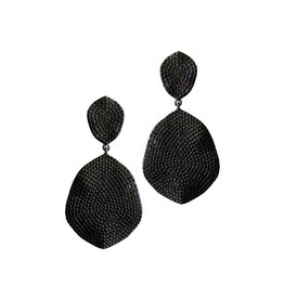 Black Pavé Ruffle Disk Earrings