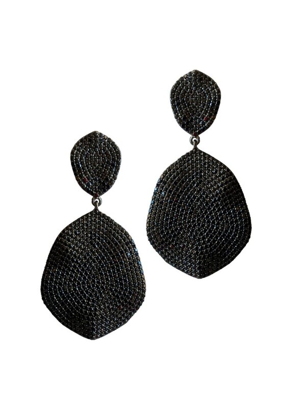 Black Pavé Ruffle Disk Earrings
