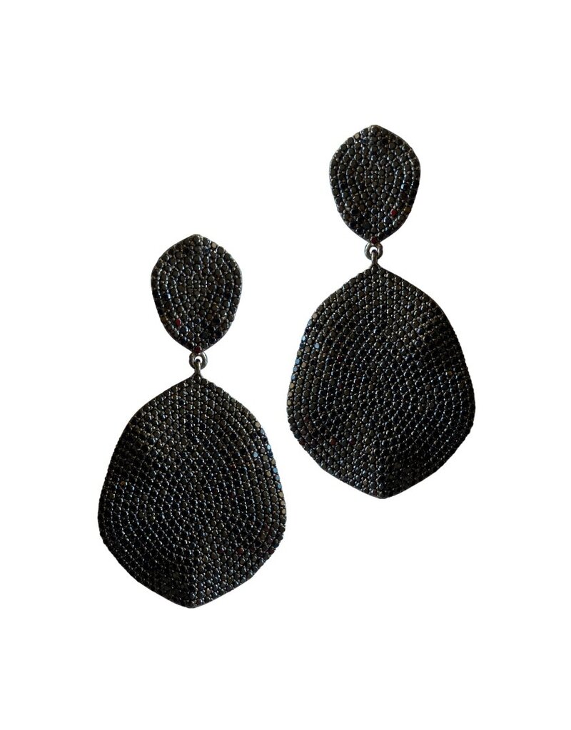 Black Pavé Ruffle Disk Earrings