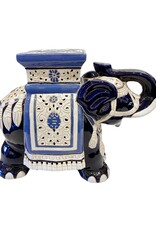 Vintage Pair of Blue Ceramic Elephant Stools