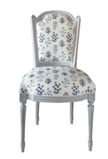 Vintage Pair of Gray Upholstered Chairs with Blue & White Flowers