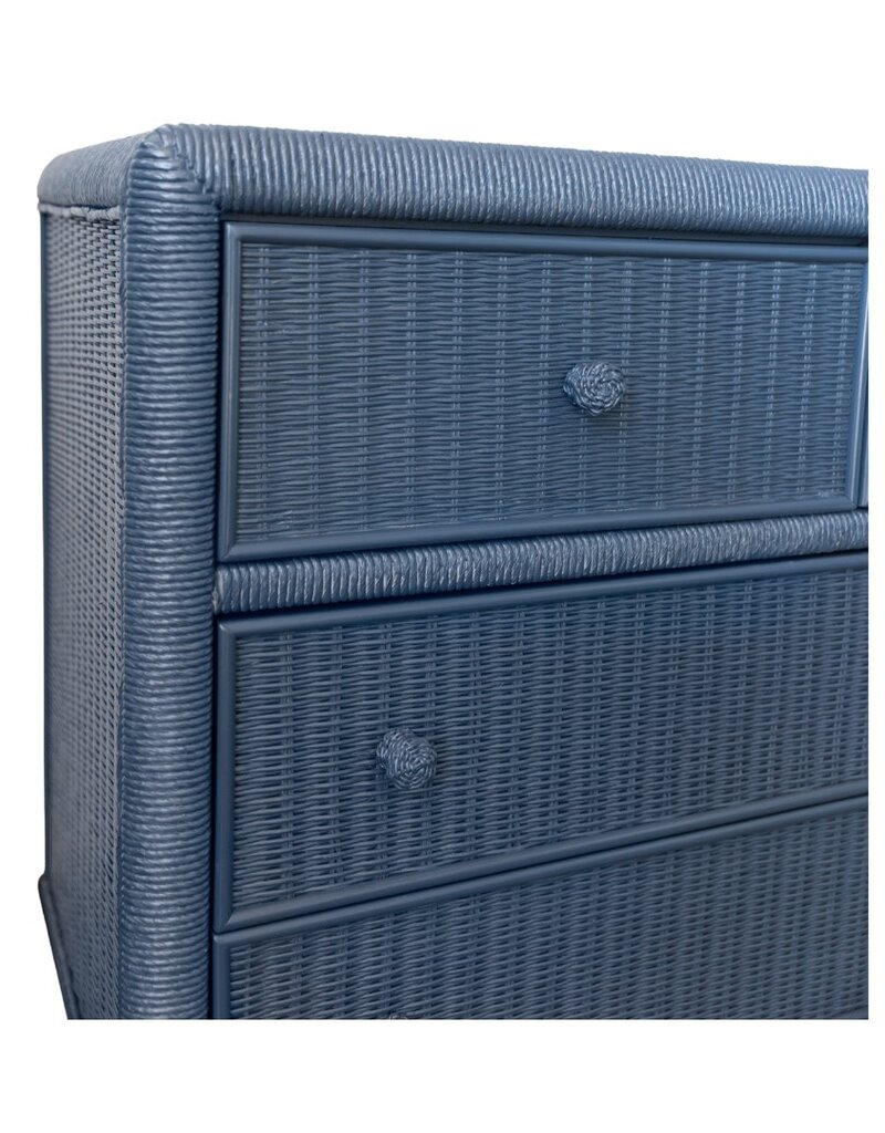 Vintage Blue Painted Long Wicker Dresser