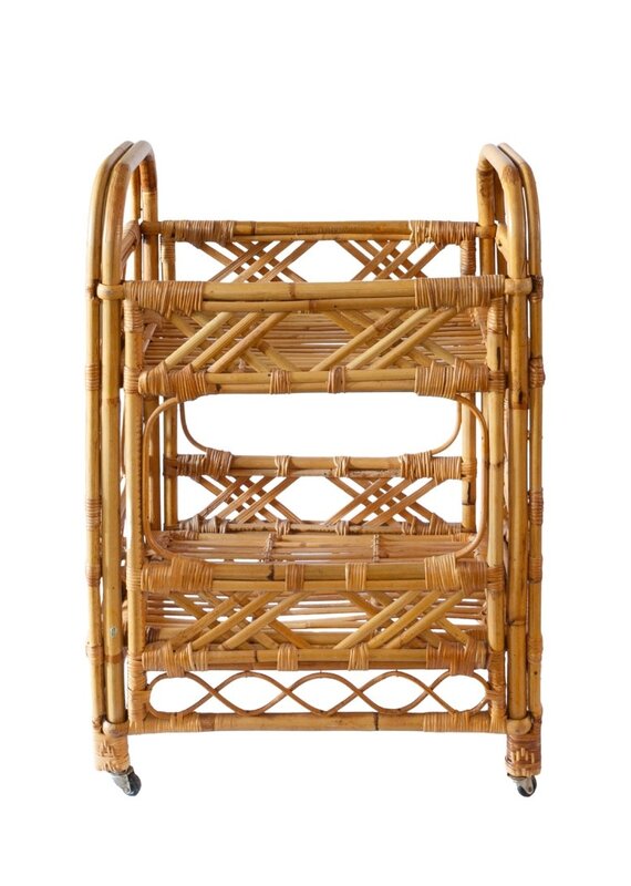 Vintage Natural Rattan Cart with Wheels