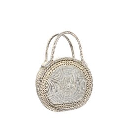 White Round Wicker Handbag with Handles