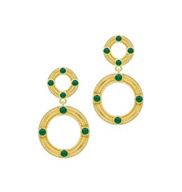 Gold & Green Onyx Circle Earrings