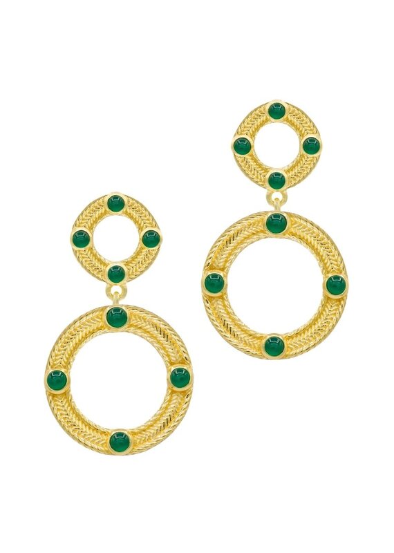 Gold & Green Onyx Circle Earrings