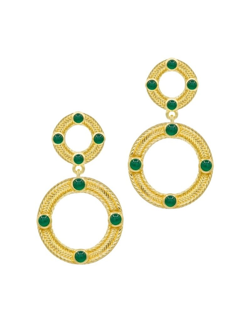Gold & Green Onyx Circle Earrings