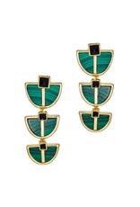Green Malachite & Black Stone Half Moon Earrings