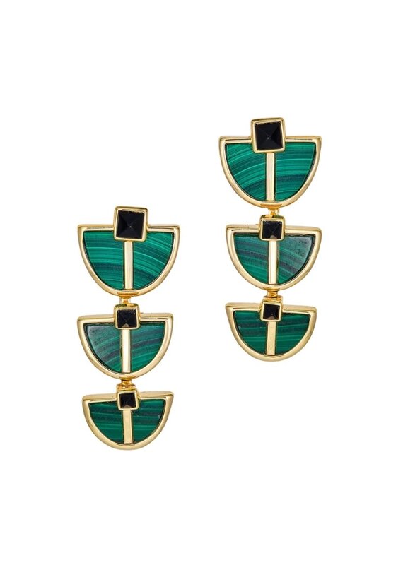 Green Malachite & Black Stone Half Moon Earrings