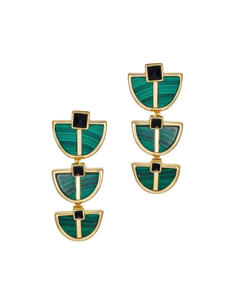Green Malachite & Black Stone Half Moon Earrings