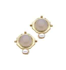 Tan Moonstone with Pearl Drop Earrings