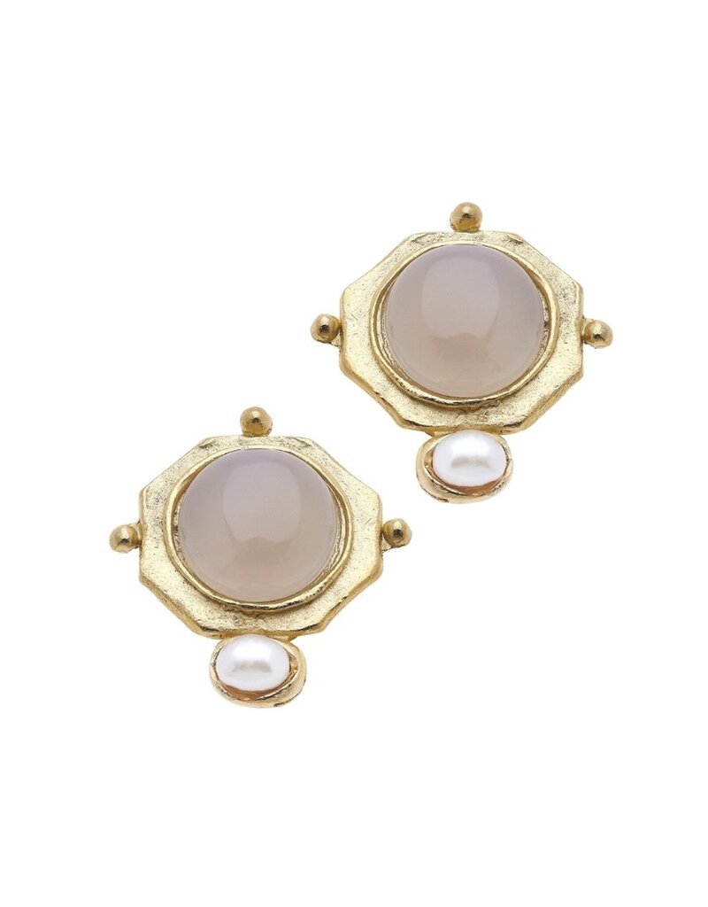Tan Moonstone with Pearl Drop Earrings