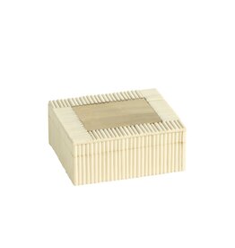 White Ribbed Bone Square Box with Brass