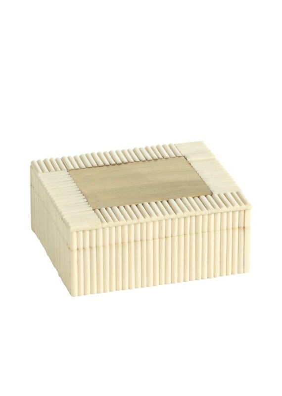 White Ribbed Bone Square Box with Brass