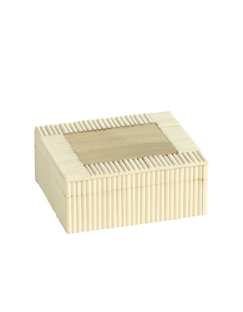 White Ribbed Bone Square Box with Brass