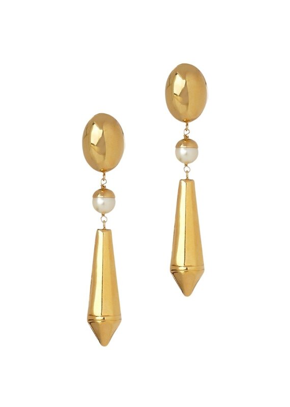Gold & Pearl Pointed Drop Earrings