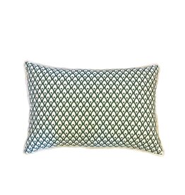 Green Mini Leaf Lumbar Pillow with White Fringe Trim