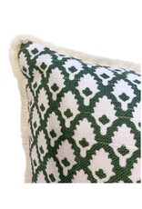 Green Mini Leaf Lumbar Pillow with White Fringe Trim